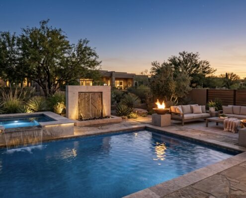 Modern Pool Fire And Water Features For Luxury Backyards