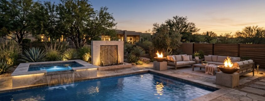 Modern Pool Fire And Water Features For Luxury Backyards
