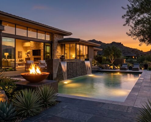 Backyard Fire and Water Feature Design for Luxury Outdoor Living | Luxury Custom Pool Builders in Scottsdale | Sonoran Waters